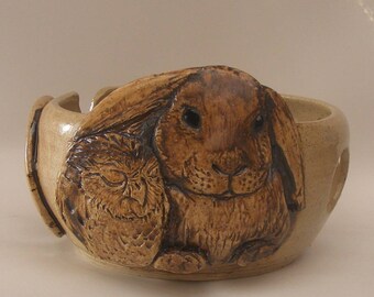 Big Cute Bunny Yarn Bowl Stoneware Yarn Bowl With A Sleeping Owl