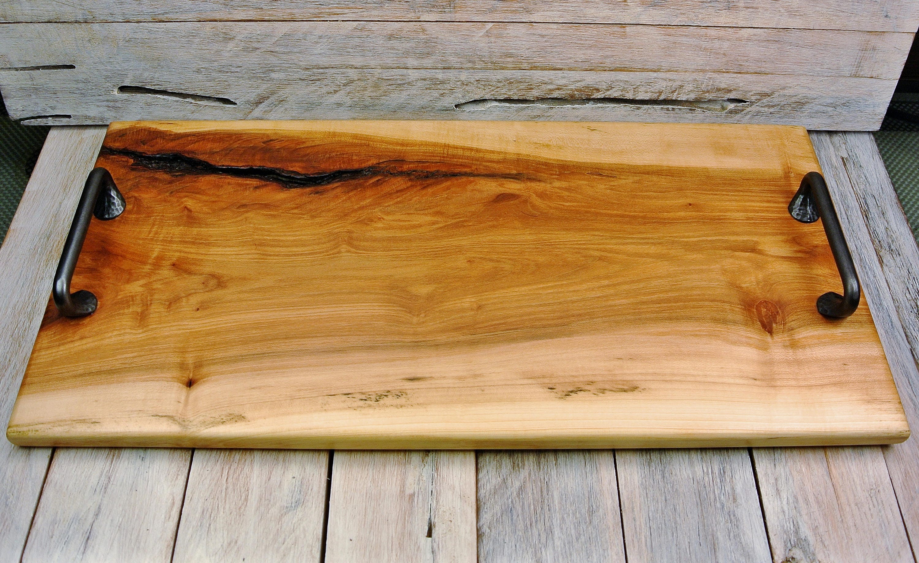 Wooden Serving Tray with Iron Handles - Maple - Maple Serving Board