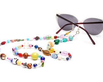 RandomJane glasses chain colorful beaded hippie boho random style summer accessory for eye glasses and sun glasses made in Vienna