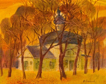 Gentle cityscape Odessa Autumn landscape UKRAINE professional art watercolor ORIGINAL