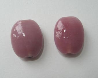 Perles plates, pâte de verre, 23 x 19 mm, rose, vendues par lot de 2, création, fabrication bijoux, décoration
