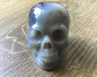 Hand-Carved Realistic Blue Lace Agate Crystal Skull