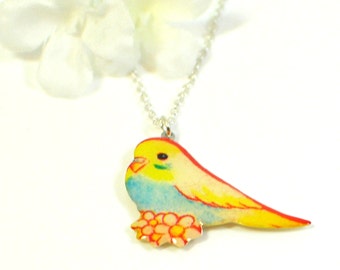 Bird Necklace Tweetie - Canary Pendant - Bird Jewelry - Blue and Yellow Parakeet Jewelry - Budgie Necklace - Parakeet Pendant