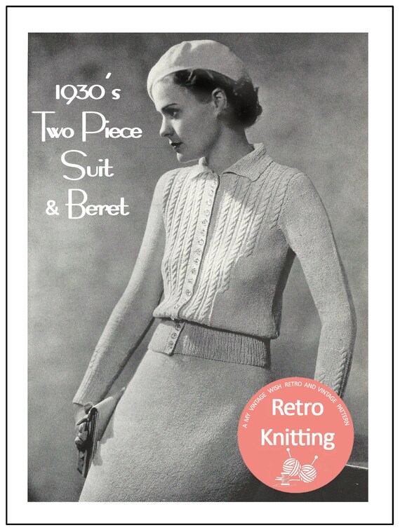 1930's Two Piece Suit and Beret Knitting Pattern Instant