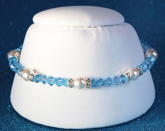 Swarovski Crystal and Pearl Sterling Silver Bracelet in Pale Blue