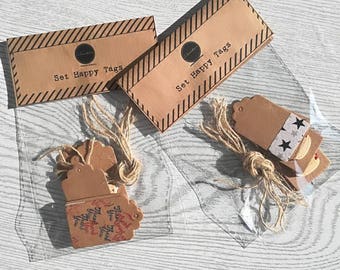 HAPPY Tags-Set of 8 tags-hand-decorated-tickets-labels-cardboard