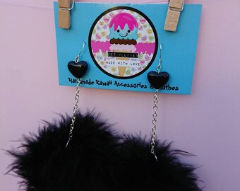 Black marabou puff earrings