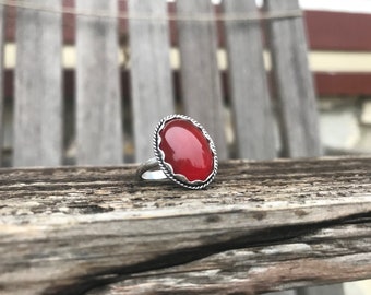 Sterling Silver Carnelian Ring, handmade bezel set cabochon, carnelian Statement Ring, carnelian Jewelry, gemstone Ring, Size 9