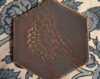 Homemade Ceramic Lace Jewelry Dish or Spoon Rest