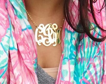 Large 2" Gold Mirror Acrylic Monogram Necklace