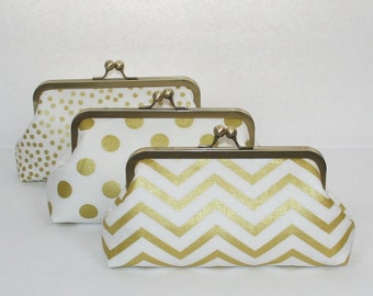 Gold Wedding Clutch. Bridesmaid Gift. Bridal Clutch. Gold White Purse. Wedding Gift. Spring Wedding. Clutch Bag. Wedding Bag. Clutch Purse