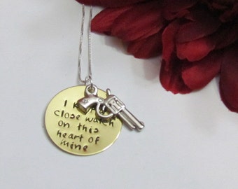 Johnny Cash Inspired- I keep a close watch - Pistol Charm - Sterling Silver Chain