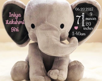 personalized Baby gift, Birth Stat Elephant, Birth Stat Gift, Stuffed Elephant, Baby Shower Gift, Baby Girl Gift, Baby Boy Gift