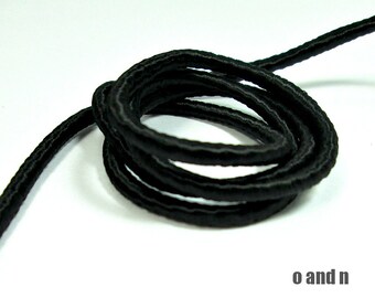Wrapped silk cord, satin rope, black, 2 meters