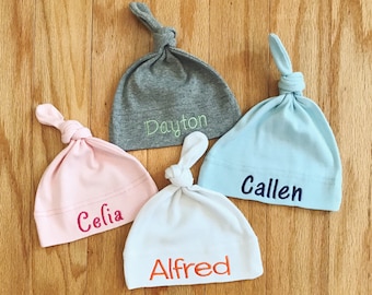 Personalized Baby Knot Hat, Newborn Baby Hat, Custom Embroidered Name, Infant Cap, Baby Shower Gift, Coming Home Outfit, Newborn Present