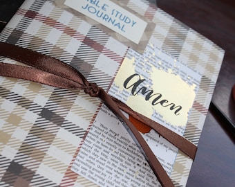 BIBLE STUDY JOURNAL - Brown Plaid - Amen - Fill in with your Insights or Favorite Verses!