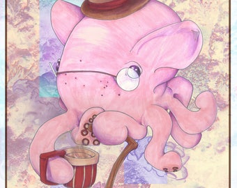 Quincey, Gentleman Octopus - 8x10 or 11x14 Print - Cute Animals Art Print (Gentlemen Animals Series)