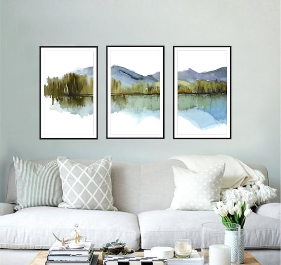 Extra Large Wall Art 3 prints of 21x36 Inches each Blue