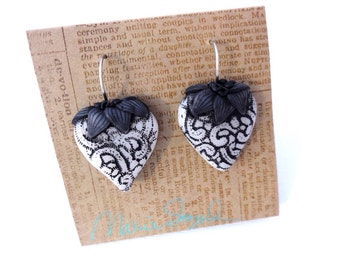 Heart earrings " Black Lace" by Marie Segal 2016 stainless steel wires
