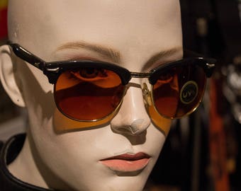 new old stock - vintage 1980s browline style sunglasses - amber and gold