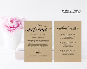 Wedding Welcome Bag Note, Rustic wedding, Wedding Calligraphy, Welcome Bag Letter, Printable Wedding Itinerary, Agenda | 4x6" | No. EDN 5207