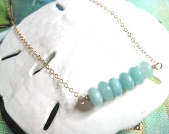 Aqua amazonite, gold necklace, 14K Gold filled, amazonite blue necklace, aqua