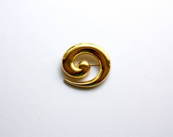 80s Monet Brooch Large Goldtone Metal Swirl Design Signed Brooch