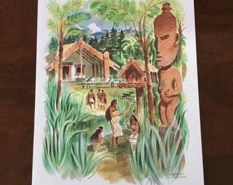 Vintage Louis Macouillard Matson Lines "New Zealand" Menu Cover - Made in USA - 1950's