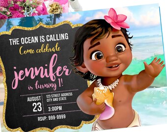Baby Moana Birthday Invitation, Baby Moana Invite, Baby Moana invitation,Baby Moana, Birthday Invitation, Invitation