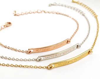 Customized Name Bracelet- Coordinates Bracelet, Customized Couple Bracelets, Latitude Longitude Bracelets, Location Bracelet