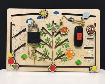 Busy Board - Forest Gift for Kids - Boy Toddler - 1st Birthday Gift - Fine Motor Skills - Montessori Toys - Kids Toys