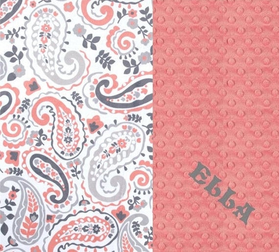 Personalized Baby Blanket, 42 x 55 Minky Blanket Girl, Floral Minky Blanket / Crib Blanket // Coral Baby Blanket / Baby Shower Gift