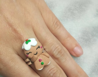 Gingerbread Man Ring - Handmade in Polymer Clay