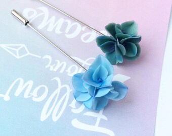 Blue hydrangea lapel pin, wedding boutonniere, mens wedding boutonniere, suit pin, lapel pin flower, flower pin, mens lapel pin, pin flower