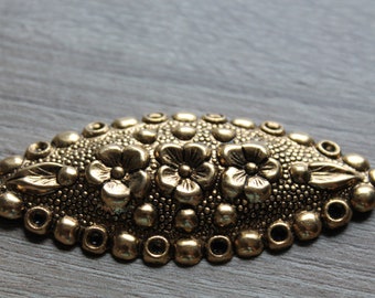 Art Nouveau Brass Floral Oval Stamping Aged Patina Gold American Made Brass Stampings Charm
