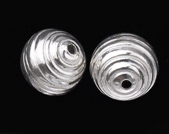 2 of Karen Hill Tribe Silver Grooved Round Beads 11.8 mm. :ka3740
