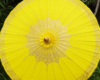 Hand Painted Yellow Waterproof Parasol, Yellow Umbrella, Boho Parasol, Umbrella, Parasols, Umbrellas, Wedding Parasol, Waterproof Parasol