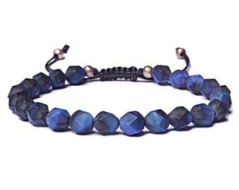 Bead Bracelet Men - Matte Blue Tiger Eye Beaded Bracelet for Men - Adjustable bracelet - Men's Jewelry - Men's Bracelets - For Man - For Him