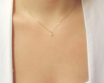 Tiny CZ Gold Necklace, Gold Choker, Gold Necklace, Dainty Gold Necklace, Cubic Zirconia Necklace, CZ Necklace, Rose Gold Necklace