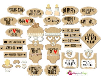42 Rustic Baby Shower Photo Booth Props - Burlap Lace Baby Shower Props - INSTANT DOWNLOAD - DIY Printable (High-Res Jpeg)