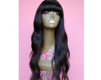 WiShe MAR :Unprocessed 100% Brazilian Virgin Remy Human Hair Wig- China Bang Long Natural Body Wave Curly Wig *