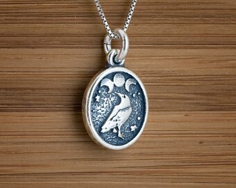 STERLING SILVER Small Raven and Triple Moon Charm Necklace or Earrings My ORIGINAL - Chain Optional