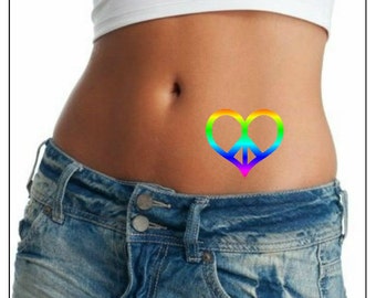 Temporary Tattoo 2 Rainbow Heart Peace Sign Waterproof Fake Tattoos Thin Durable