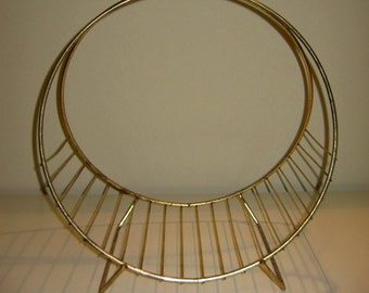 Vintage Mid Century Round Brass Magazine Holder