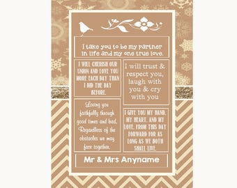 Brown Winter Romantic Vows Personalised Wedding Sign