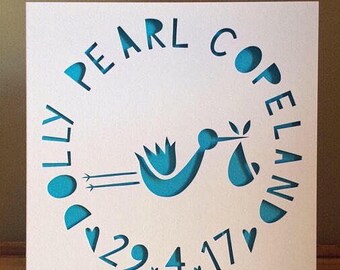 Stork Card - Personalised Card - New Baby Card - Baby Card - New Arrival Card - Personalised New Baby Card - Hand Cut Card - Greeting Card