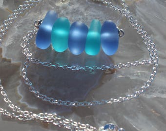 Tropical Seaglass Stack Necklace Blues & Aquas Seaglass Layering jewelry Gift Sea glass Bar Necklace by Inarajewels