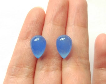 Blue Chalcedony Upside Down Half Drilled Acorn Inverted Drops 8x12 mm One Pair F4141