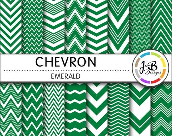 Chevron Digital Paper, Emerald, Green, White, Chevron, Zig Zag, Digital Paper, Digital Download, Scrapbook Paper, Digital Paper Pack