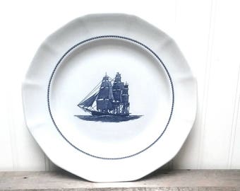 Wedgwood "Georgetown Collection" American Clipper Dinner Plates set of three Blue and White Nautical dishes made in England